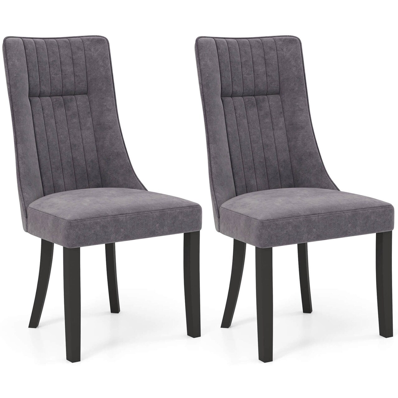 Costway Channel Tufted Dining Chairs Set of 2/4 with High Backrest Rubber Wood Legs Modern